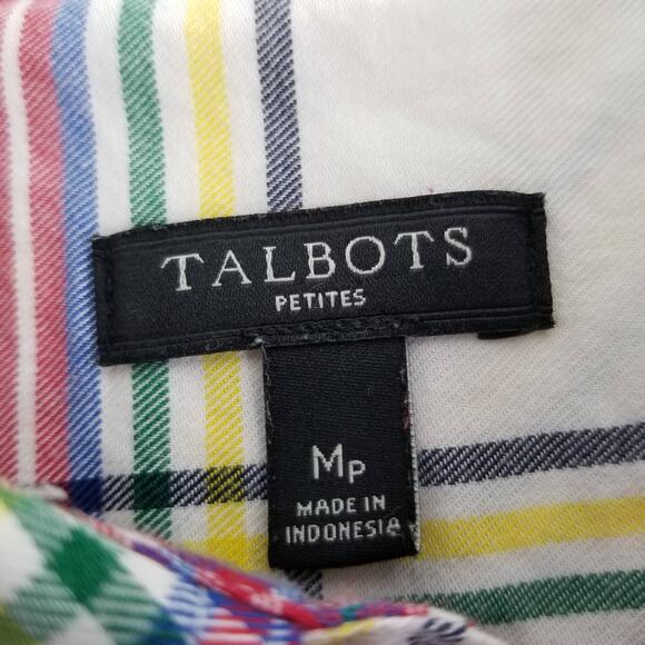 Talbots Petites White Red / Pink Yellow Paid Button Down Size MP - Picture 6 of 7